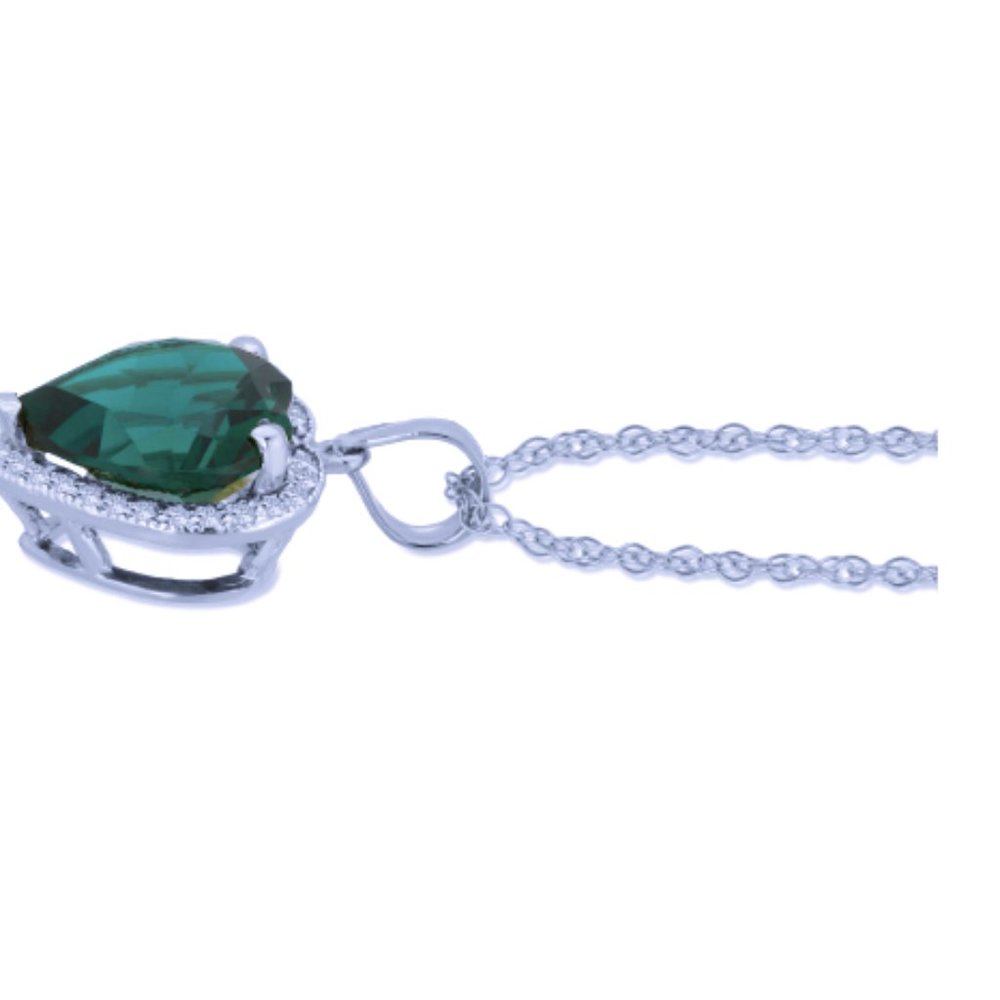 14k Gold Necklace w Diamonds & Lab Created Emerald - Picture 2 of 5